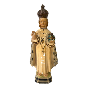 Mid-Century Infant Jesus of Prague Ceramic Sculpture – Religious Folk Art 11”