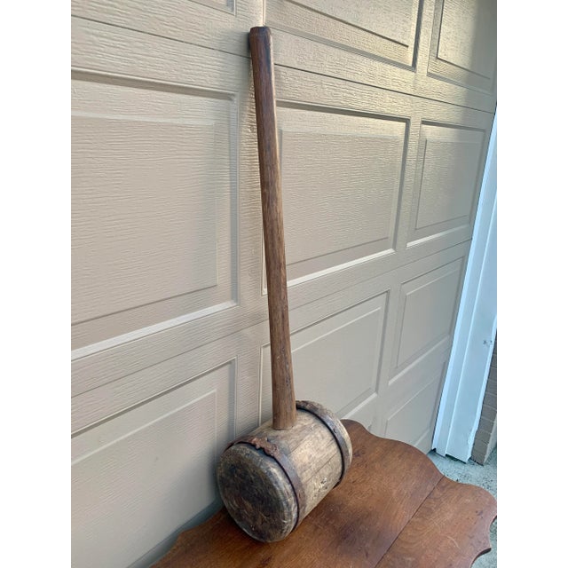 Antique Monumental Hand Made Wooden and Wrought Iron Carpenter's Mallet, Early 20th Century For Sale - Image 4 of 12
