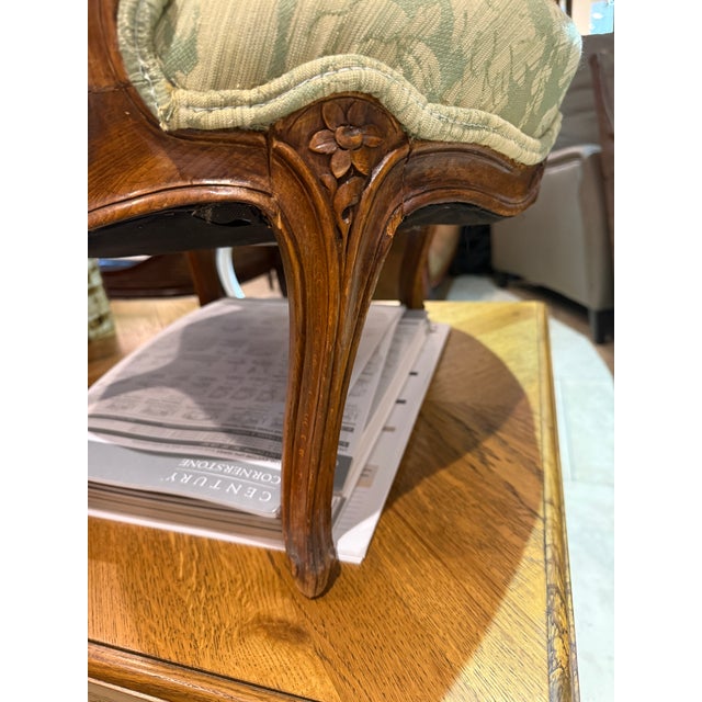 Late 19th Century French Walnut Bergère in Green Cotton Damask For Sale - Image 10 of 16