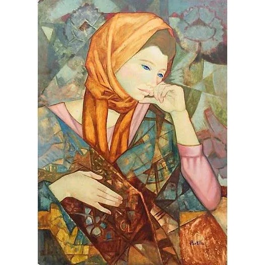 'Woman in a Scarf,' Modernist Figural by Herbert Portillo Galan, 1970s For Sale - Image 9 of 9