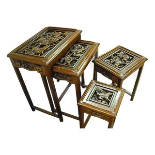 Mid 20th Century Heavily Carved Wood Asian Nesting Tables Set of 4 For Sale