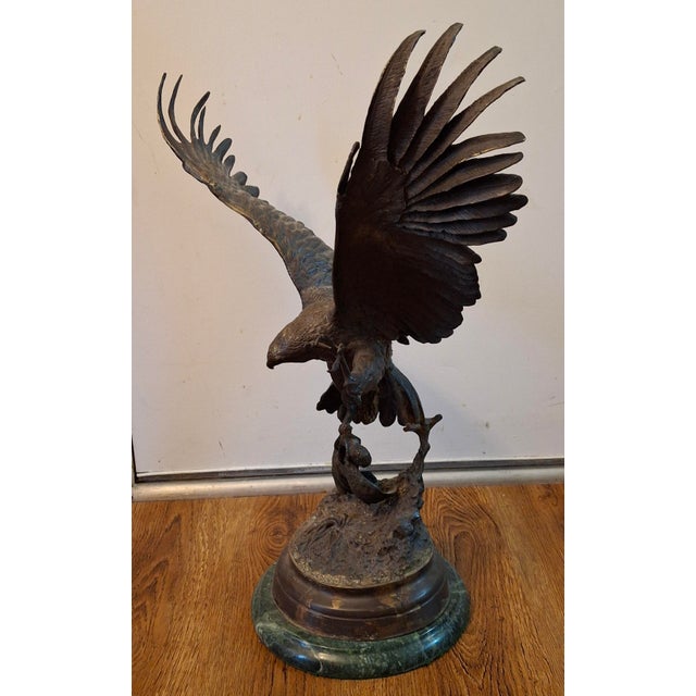 French Jules Moigniez (French 1834 - 1894 ) Bronze Figure of Eagle on Marble Plinth, Signed For Sale - Image 3 of 12