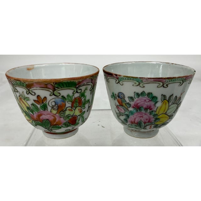 Antique Chinese Export Famille Rose Medallion Porcelain Cups , Near Pair For Sale - Image 4 of 11