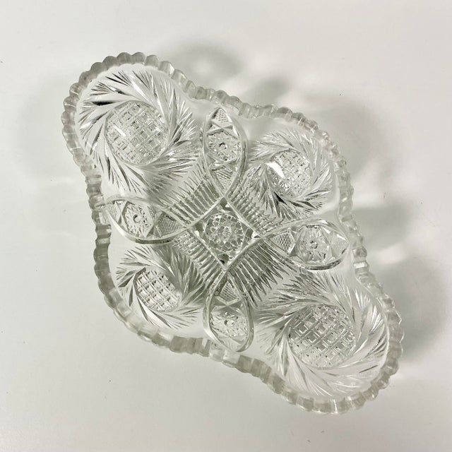 Glass Late 1800s Antique Boho Chic Hollywood Regency American Brilliant Cut Relish Serving Dish. For Sale - Image 7 of 10