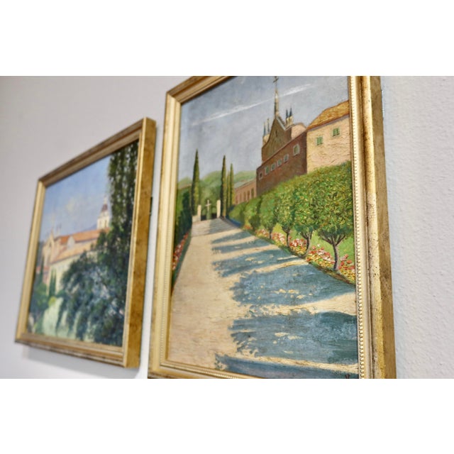 Paint Pair of Antique French Oil Paintings on Board — Signed Sansky, Monastère De Cimiez, Nice, Circa Early 20th Century For Sale - Image 7 of 13