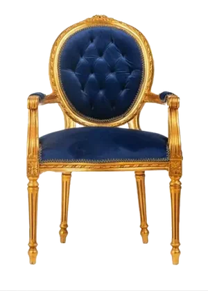 French Tufted Chair Blue Velvet Chair Gold Leaf Chair