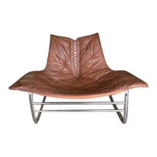 Mid Century Chrome and Leather Corset Tie Back Sling Chair For Sale
