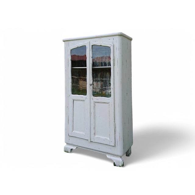 Antique Wooden Display Cabinet with Original Beveled Glass and Lived-in Patina, 1890s For Sale - Image 9 of 9
