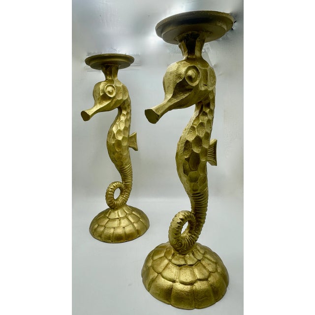 1960s Seahorse Candle Stands in Gold Tone Solid Aluminum For Sale - Image 4 of 7