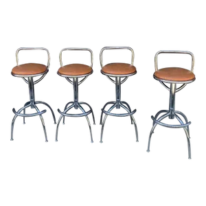 1990s Set of 4 Sandler Chrome Barstools