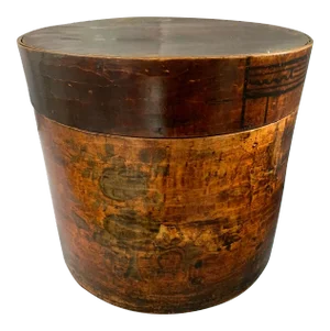 19th Century Handmade Wooden Chinese Hat Box