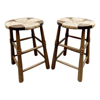 Set of Vintage French Brutalist Wabi Sabi Rope Stools, 1950s For Sale
