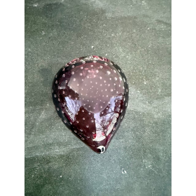 1960s Vintage Murano Bullicante Bubbles Amethyst Purple Glass Heart Leaf Ashtray Bowl For Sale - Image 5 of 5