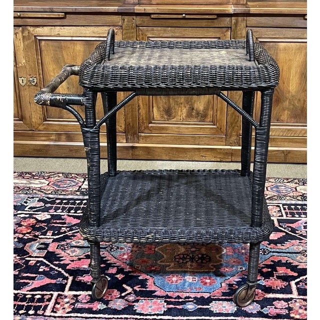 Rolling Rattan Serving Cart, 1970s For Sale - Image 10 of 14