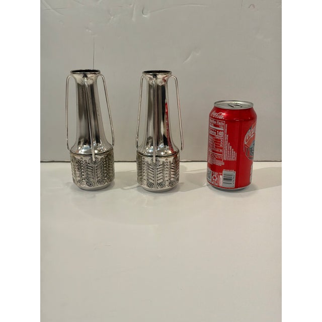 Art Deco Antique Art Deco German Silver Plate Vases - Pair. For Sale - Image 3 of 4