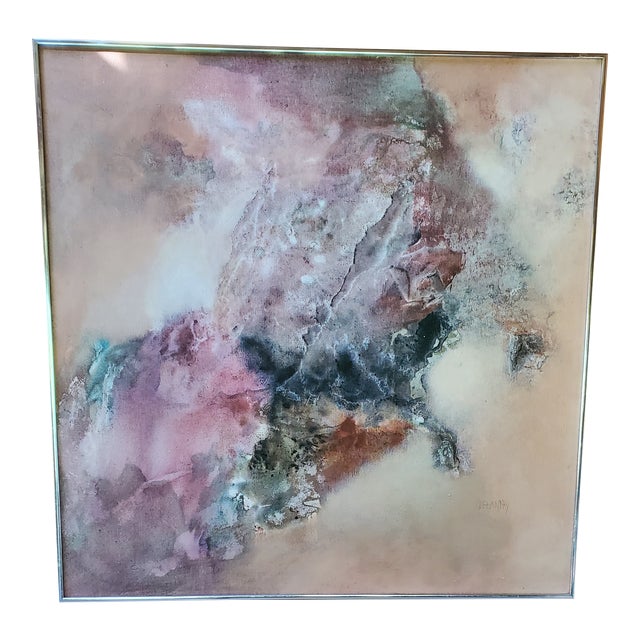 1970s Mid Century Vintage Signed Abstract Painting Pastels, Framed For Sale