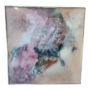 1970s Mid Century Vintage Signed Abstract Painting Pastels, Framed