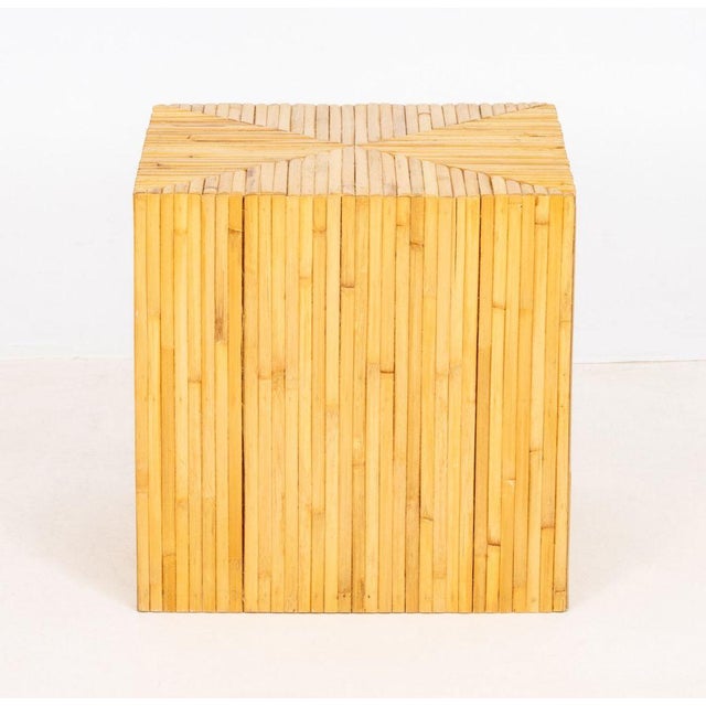 Gabriella Crespi Style Bamboo Side Table. 18.25" H x 18.25" W x 18.25" D. Provenance: From a Westchester County Estate.