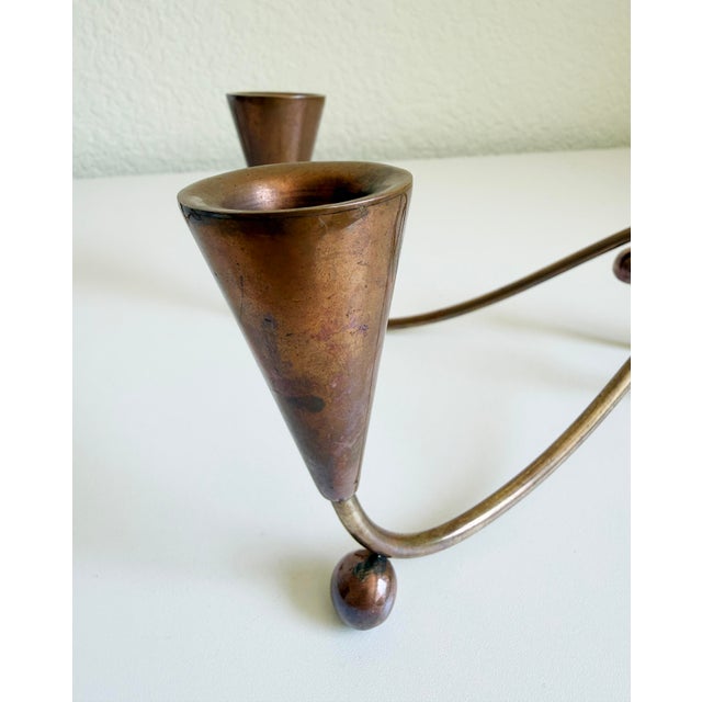 1960s Los Castillos-Style Modernist Brass & Copper Candle Holders - A Pair For Sale - Image 10 of 12