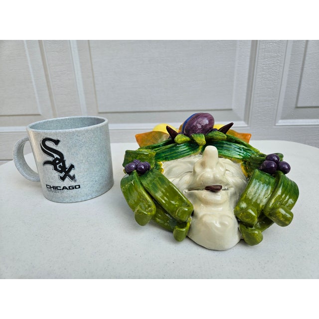 Green Toscano Bacchus Handcrafted Majolica Style Mask For Sale - Image 8 of 13