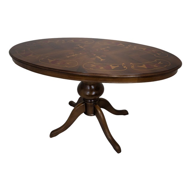 Vintage Oval Table with Inlaid Wood, 1962 For Sale