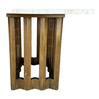 Harvey Probber Travertine and Mahogany Rectangular Side Table For Sale