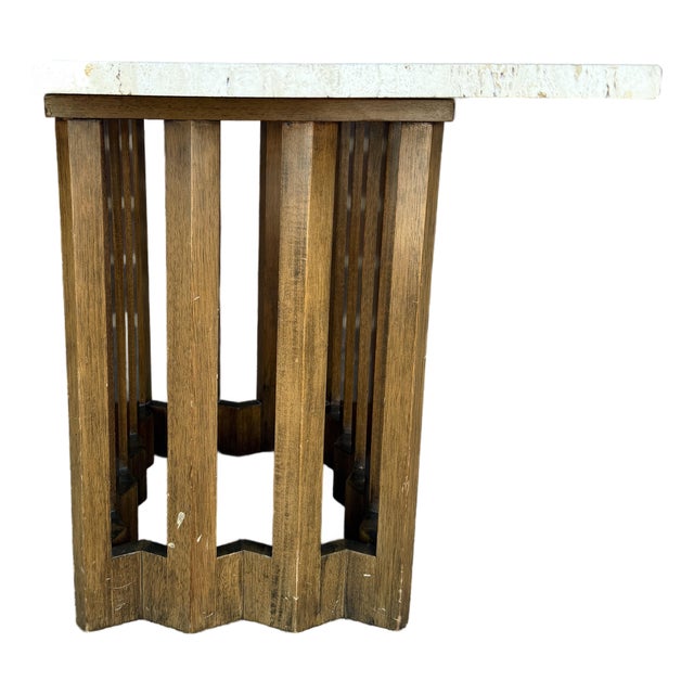 Harvey Probber Travertine and Mahogany Rectangular Side Table For Sale
