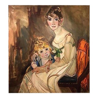 1970s Wyona Diskin Signed Modern Painting of Baroque Woman and Child For Sale