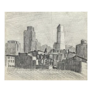 1940s Frank Wallace City Skyline Drawing