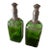 Vintage Green Glass Decanters With Pewter Cage and Stopper - Pair For Sale