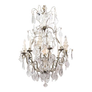Exceptional Early 20th C. Louis XV Silvered Bronze & Crystal Chandelier For Sale