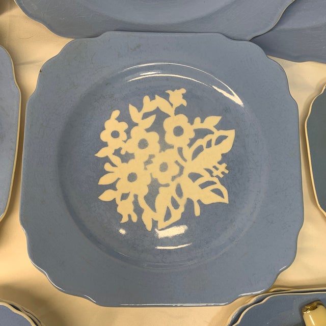 1930s “Dainty Flower Blue" (Also Known as Virginia) Pattern From Cameoware by Harker Pottery Company Dinnerware Set - 24 pcs For Sale In Chicago - Image 6 of 7
