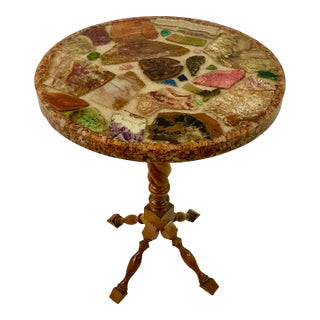 1950s Vintage Folk Art Boho Chic Lucite Encased Semi-Precious Stones Drinks Table For Sale