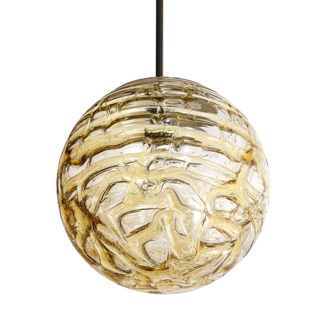 Mid-Century Modern Mid-Century Modernist Smoked Amber Molten Banded Murano Glass Pendant Chandelier For Sale - Image 3 of 12
