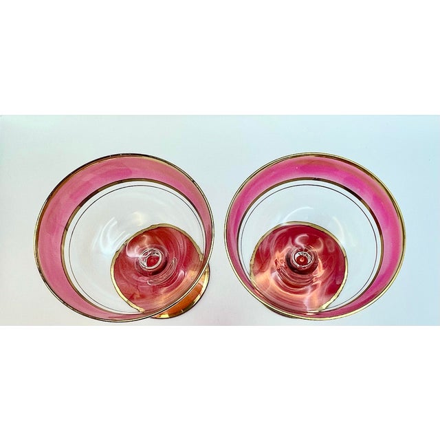 Mid 20th Century Early 20th Century Cranberry Glass Champagne Saucers- A Pair For Sale - Image 5 of 8