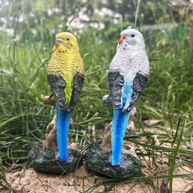 Pair of Resin Parakeet Figurines – 6.1" Realistic Bird Sculptures on Branches For Sale In Los Angeles - Image 6 of 16