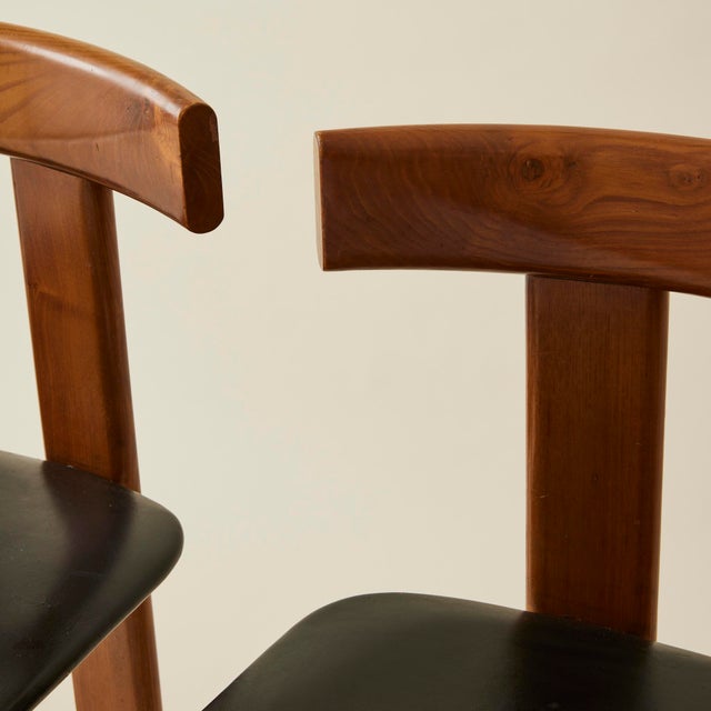 Luigi Vaghi Wood Dining Chairs With Black Seat, Set of 6, 1960's Italy For Sale - Image 9 of 12