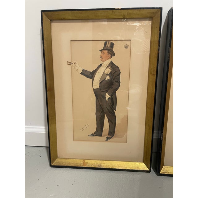 Perfect for his dressing room or office! This pair of vintage Vanity Fair prints depicts dapper gentlemen. Each is in wood...