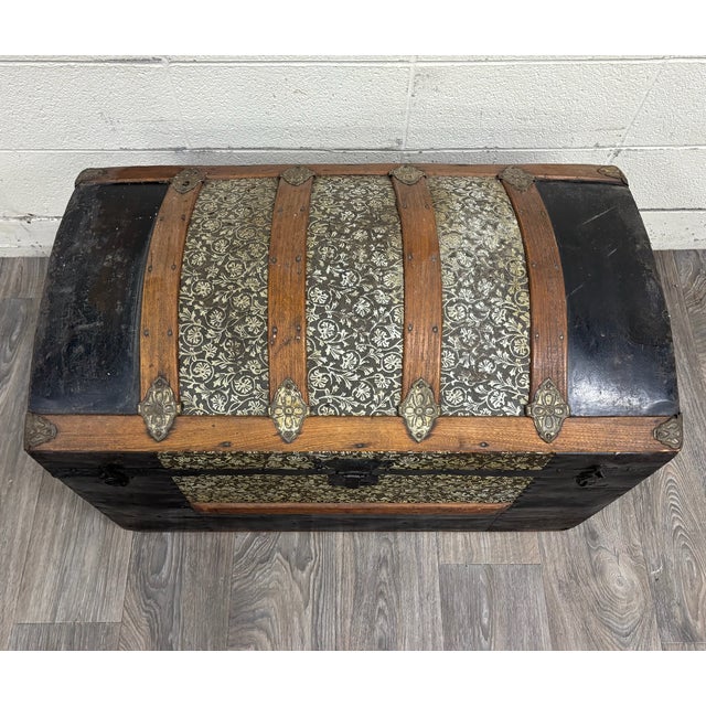 Victorian Antique Camel Back Steamer Trunk Chest For Sale - Image 3 of 11
