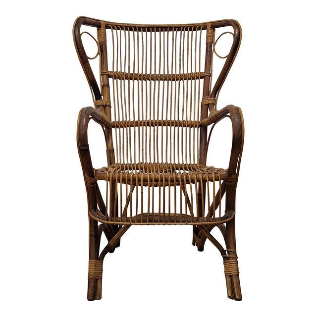 Tan Bamboo and Rattan Armchair, 1950s For Sale - Image 8 of 8
