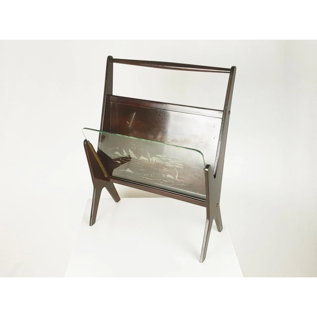 Italian Stained Plywood & Decorated Glass Magazine Rack, 1950s For Sale - Image 9 of 13