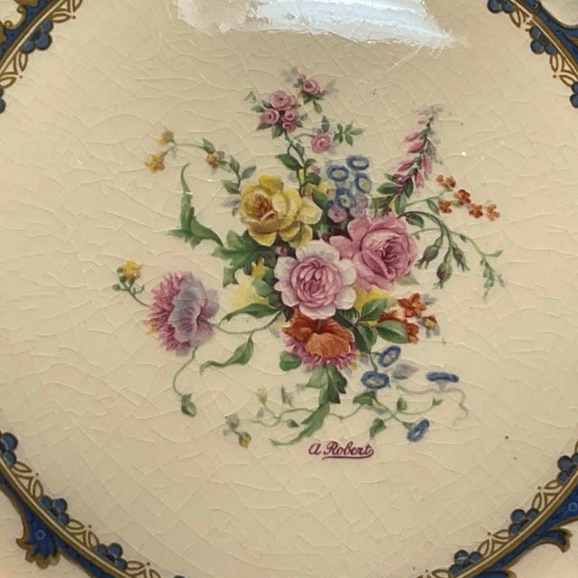 1940s Myott Staffordshire Sevres Blue Floral Bouquet Dinner Plates Set of 4 For Sale - Image 13 of 14