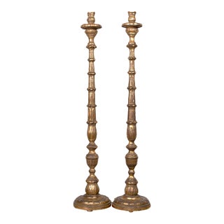 Late 20th Century Carved Wood and Gilded Floor Lamps - a Pair For Sale