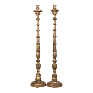 Late 20th Century Carved Wood and Gilded Floor Lamps - a Pair