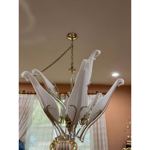 1970 Murano Glass Leaf Chandelier, Made in Italy For Sale - Image 11 of 11
