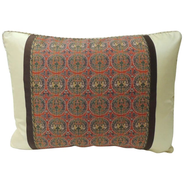 Textile Brocade with Circular Design of Tigers and Phoenixes Bolster Decorative Pillow For Sale - Image 7 of 7