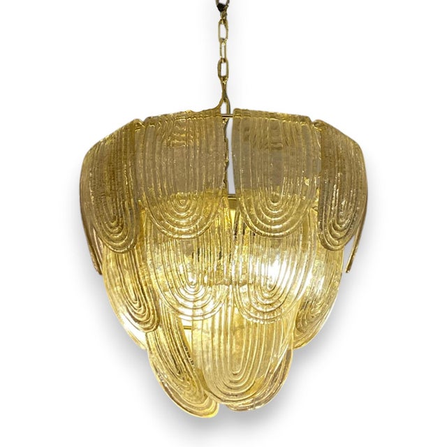 Art Deco 3-Tier Chandelier in Golden Murano Glass, 1950s For Sale - Image 4 of 4
