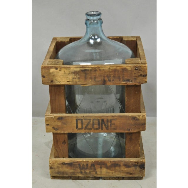 Vintage Great Bear Blue 5 Gallon Glass Carboy Jug in Wooden Crate For Sale - Image 13 of 13
