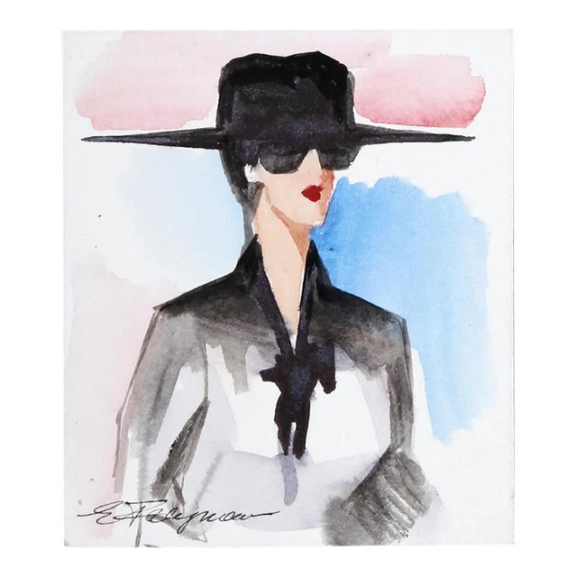Woman With Hat, Erik Freyman Watercolor on Paper, Signed in Pen For Sale
