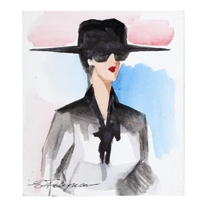 Woman With Hat, Erik Freyman Watercolor on Paper, Signed in Pen